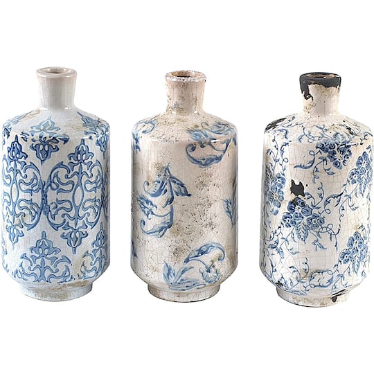 Hello Honey® Blue & White Terracotta Vases Set